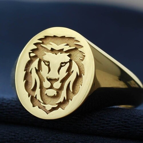 Gold Lion Ring Lion Head Ring Mens Lion 