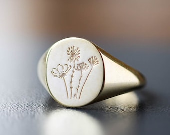 Flower Ring, Gold Wildflower Signet Ring, Floral Ring, Meaningful Jewelry, Meaningful Gifts for Her, Gifts for Her, Flower Jewelry, Signet