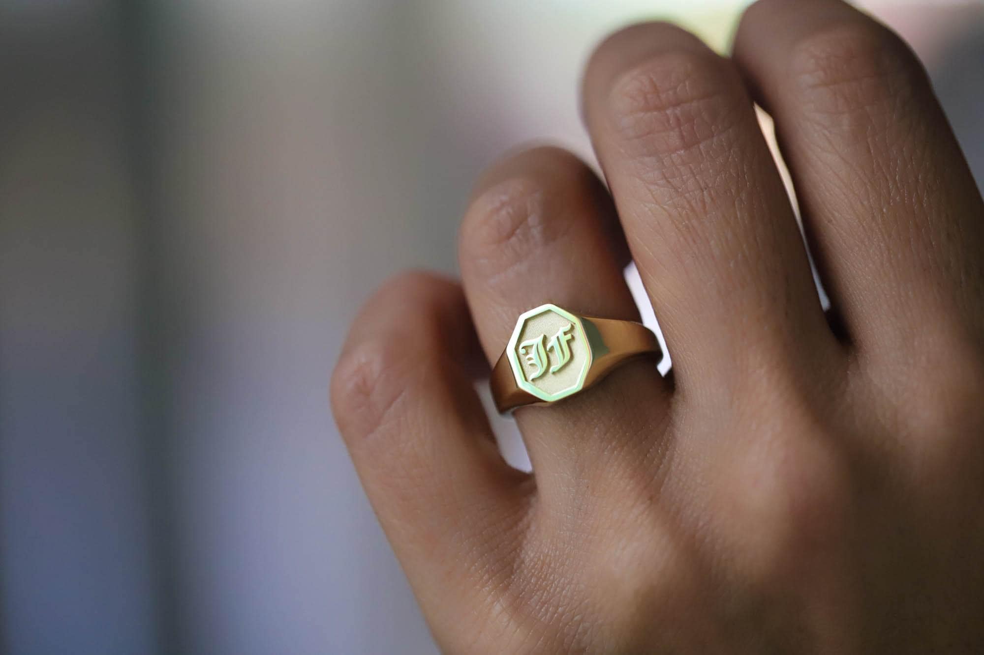 Rose Gold Letter P Initial Signet Ring, 10k 14kt Gold Custom