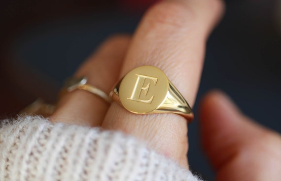 Monogram Gold Signet Ring Interlocking Script / 10K Gold / Rush It! Ships in Approx 7-10 Business Days