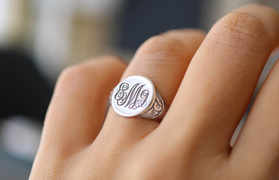 Sterling Silver Signet Ring with Wreath Boarder