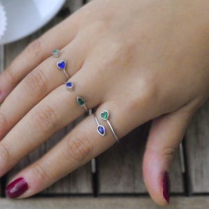 Delicate Two Stone Ring, Custom Cz Ring, Heart and Teardrop Ring, Birthstone Duo Ring, Personalized Gift Ring, Minimal Double Stone Ring