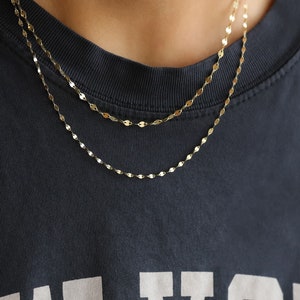 14k Gold Dainty Sequin Disc Chain Necklace, Delicate Gold Necklace, Solid Gold Chain Necklace, Thin Gold Chain Necklace, Thin Chain Necklace