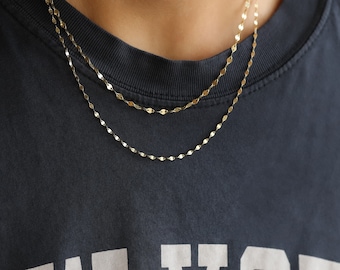 14k Gold Dainty Sequin Disc Chain Necklace, Delicate Gold Necklace, Solid Gold Chain Necklace, Thin Gold Chain Necklace, Thin Chain Necklace