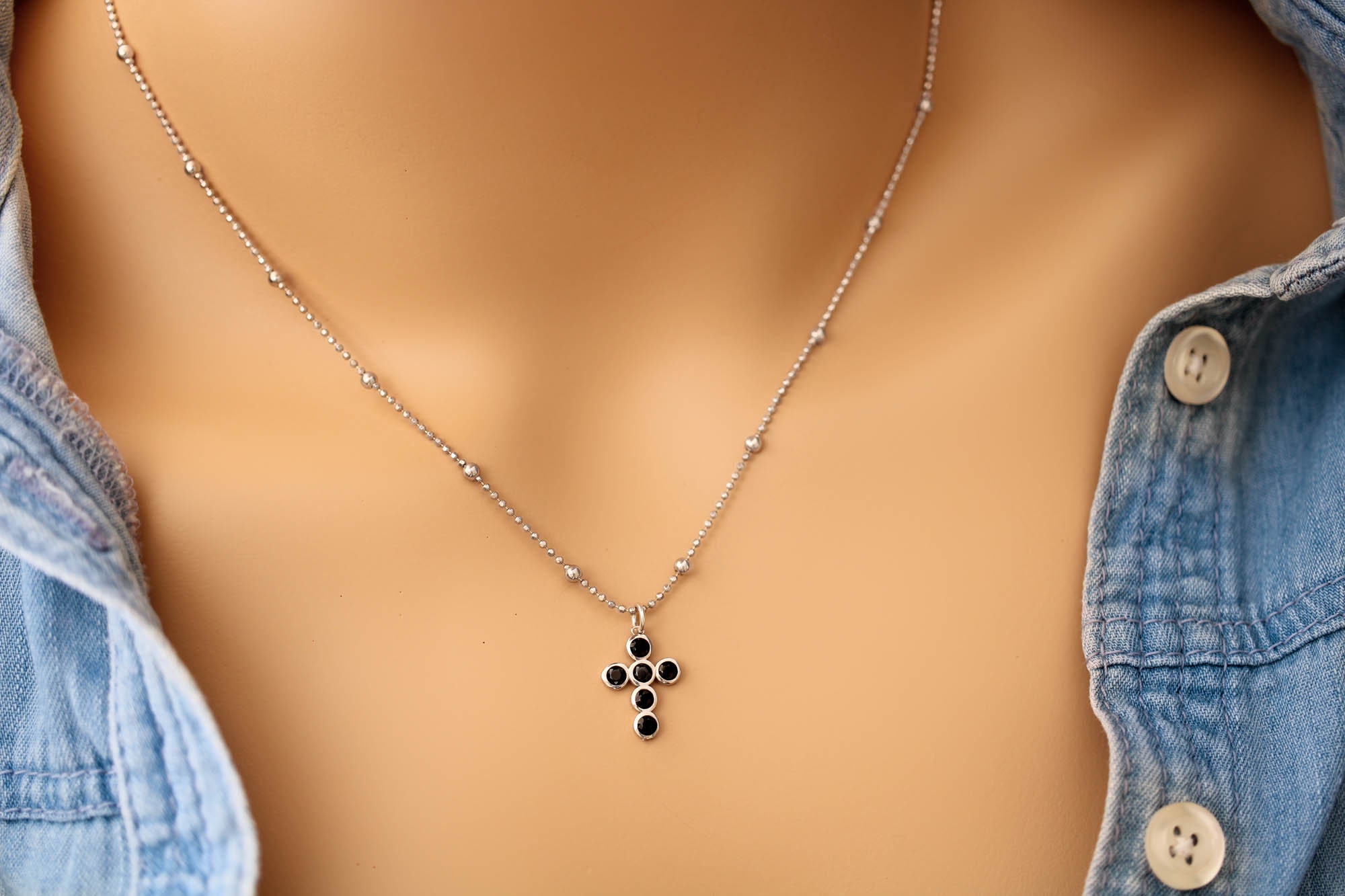 Small black cross necklace Clearance