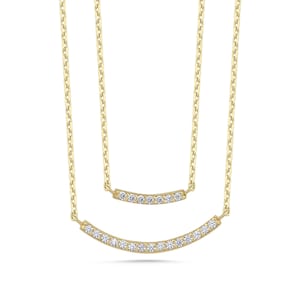Solid Gold Curved Bar Necklace with Real Diamonds, Minimalist 10k 14k Layering Jewelry