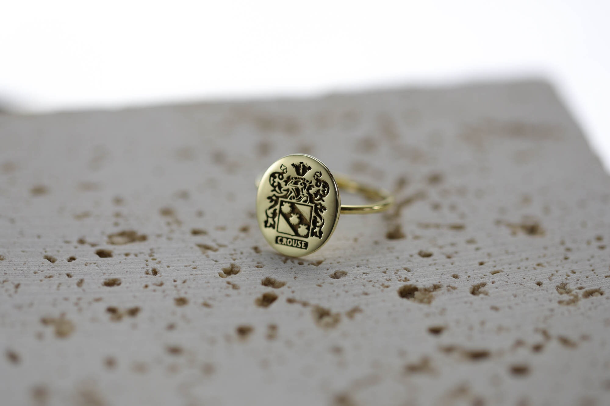 Gold Customary Rings Gold Custom Engraved Delicate Ring, Family Crest Engraved Gold Ring for ...