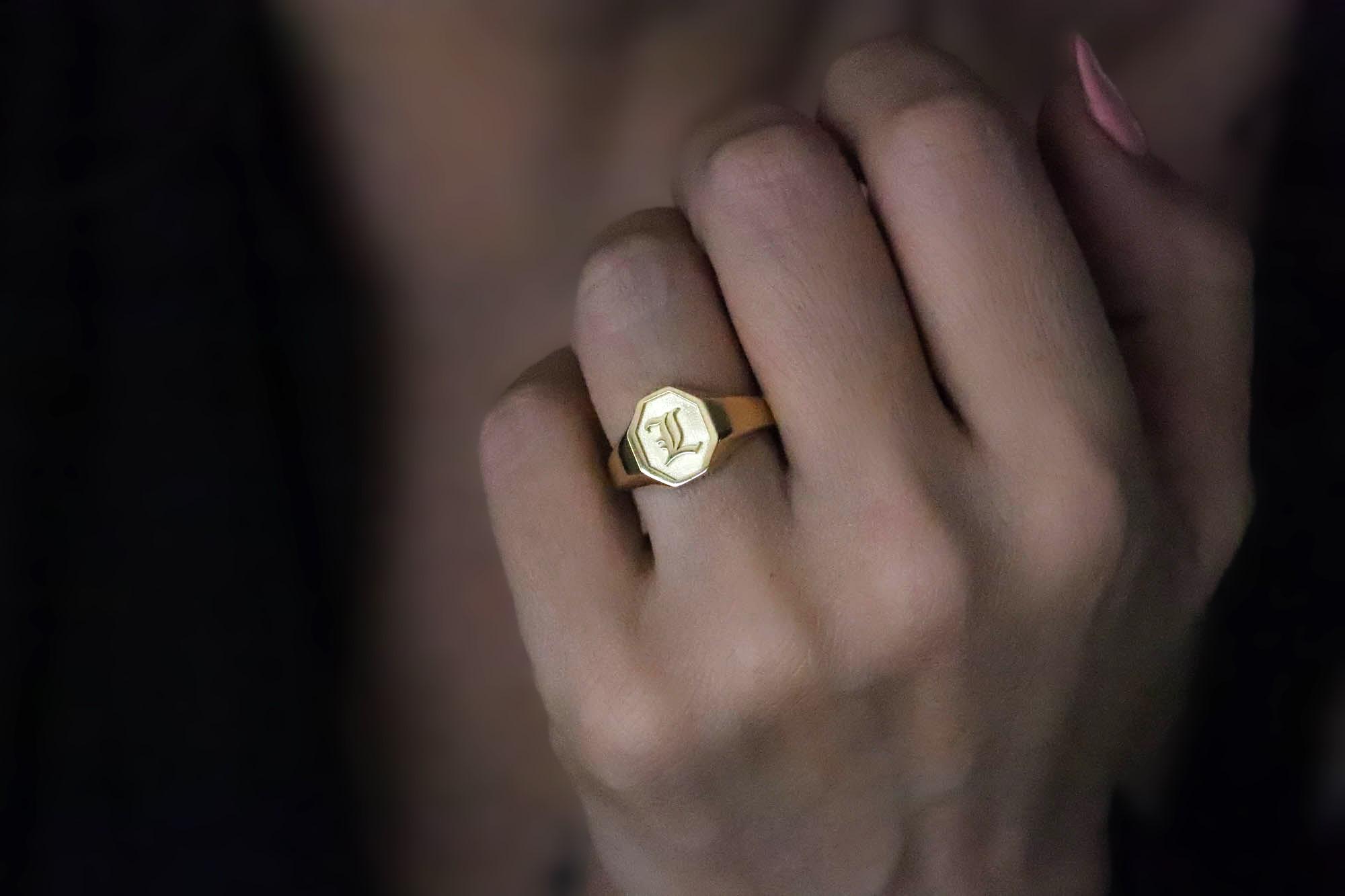 Rose Gold Letter P Initial Signet Ring, 10k 14kt Gold Custom