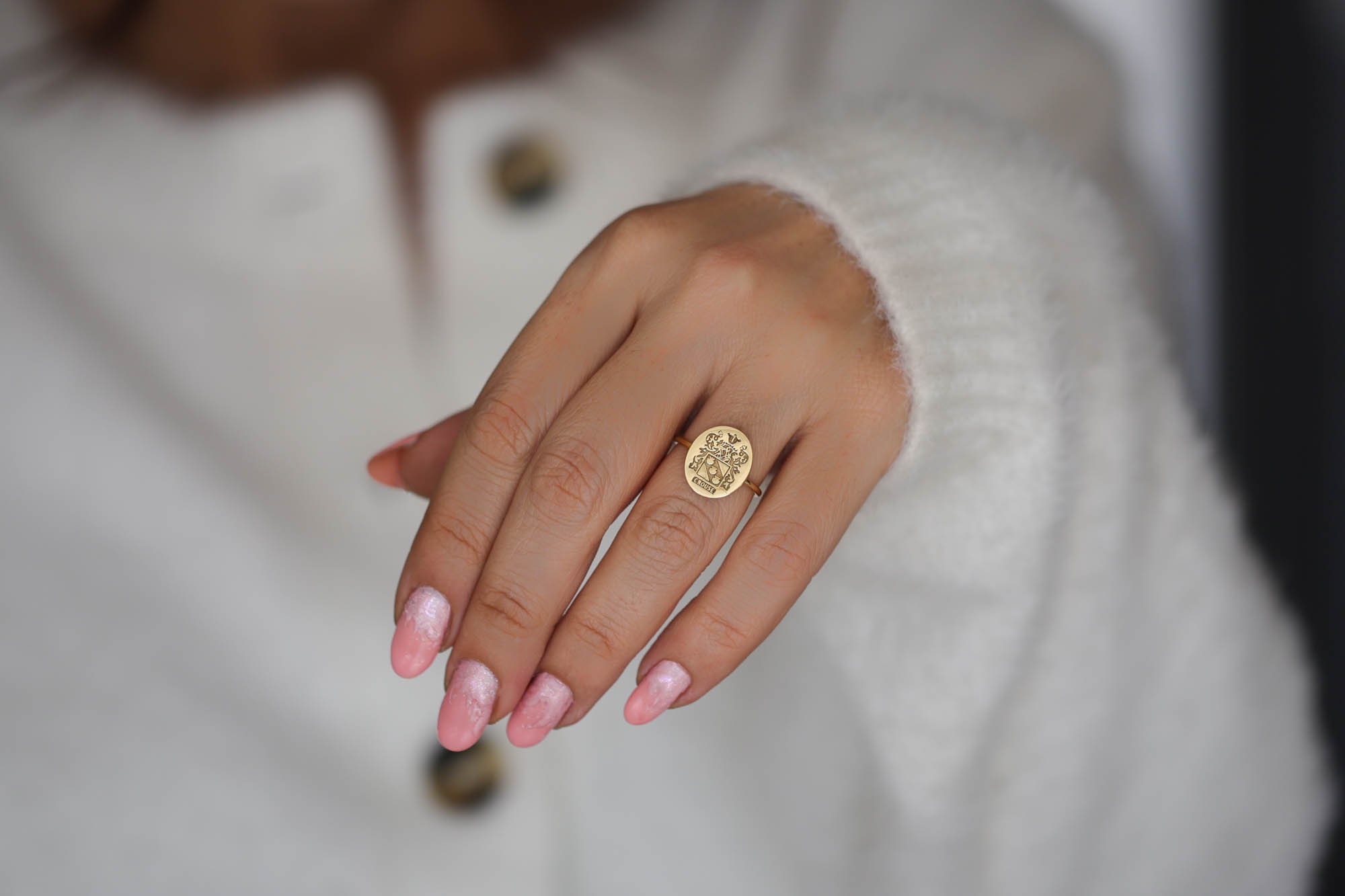 Gold Customary Rings Gold Custom Engraved Delicate Ring, Family Crest Engraved Gold Ring for ...