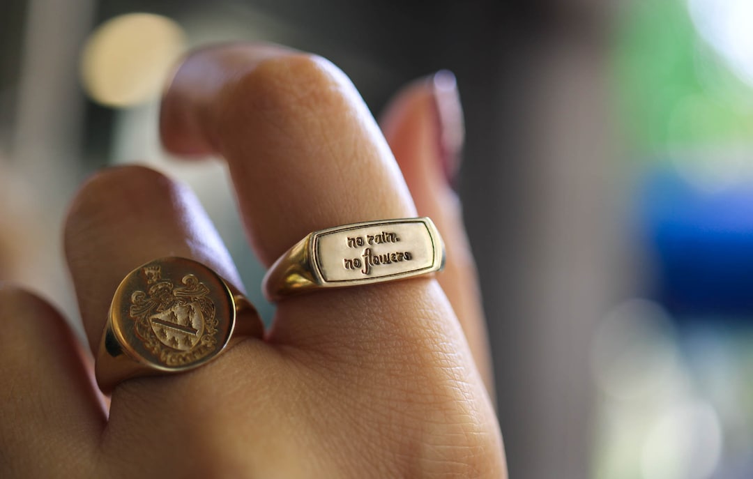Gold Quote Signet Ring, Inspirational Jewelry, Custom Signet Ring