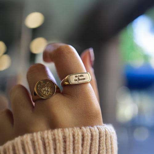 Solid Gold Signet Ring, Custom Engraved Inspirational Quote