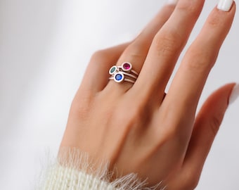 Solid Gold Stackable Birthstone Ring, 14k Gold Dainty Gemstone Rings, 10k Custom Single Stone Ring, Personalized Mothers Day Jewelry Gift