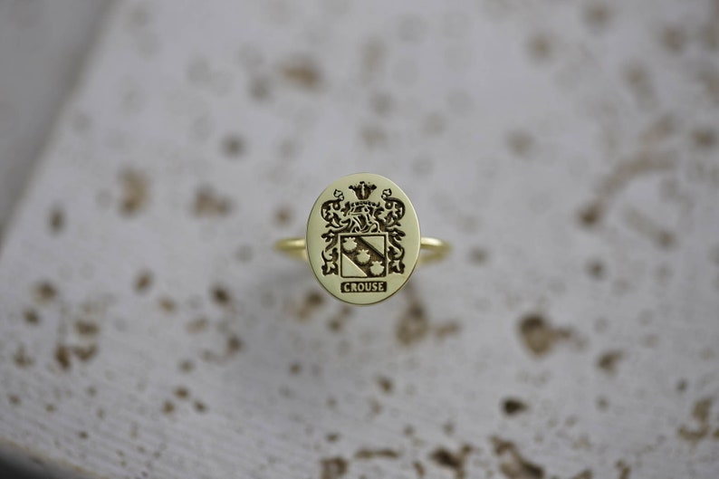 Gold Customary Rings Gold Custom Engraved Delicate Ring, Family Crest Engraved Gold Ring for ...