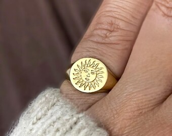 Sun Signet Ring, Sun Ring, 10k Sun Ring, Gold Sun Ring, Sun Ring