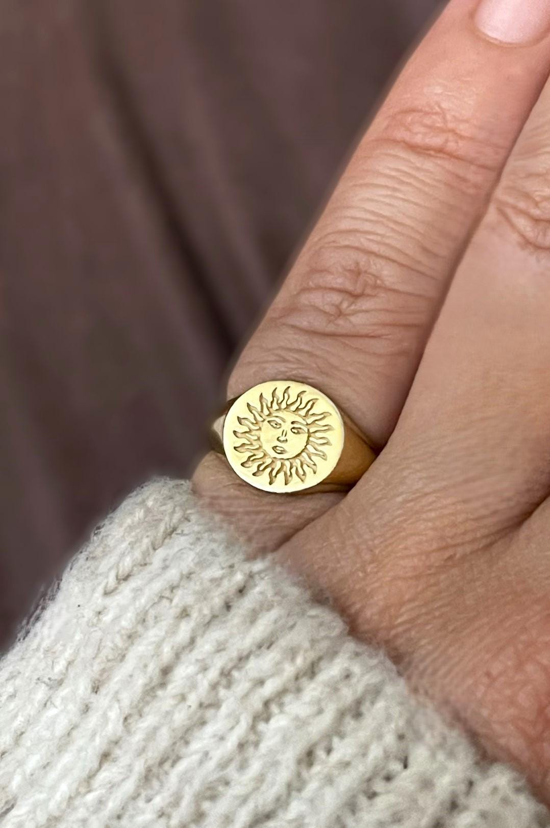 Sun Signet Ring, Sun Ring, 10k Sun Ring, Gold Sun Ring, Sun