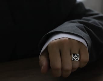Silver Black Enamel Masonic Ring, Masonic Ring, Freemason Ring, Masonic Signet Ring, Masonic Pinky Ring, Black Masonic Ring, Free Mason Ring