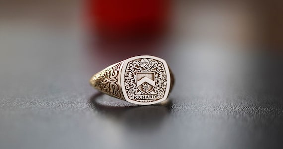 Gold cushion signet ring best sale