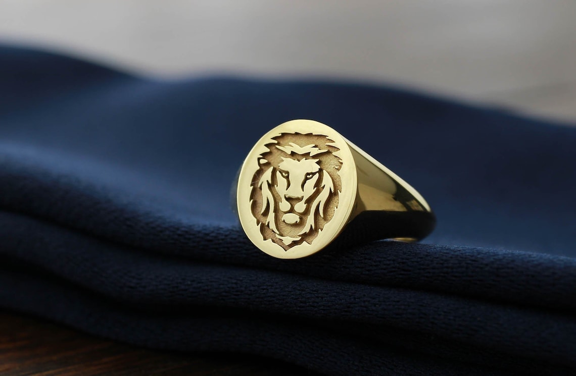 Gold Lion Ring Lion Head Ring Mens Lion Head Ring 14k Gold Etsy