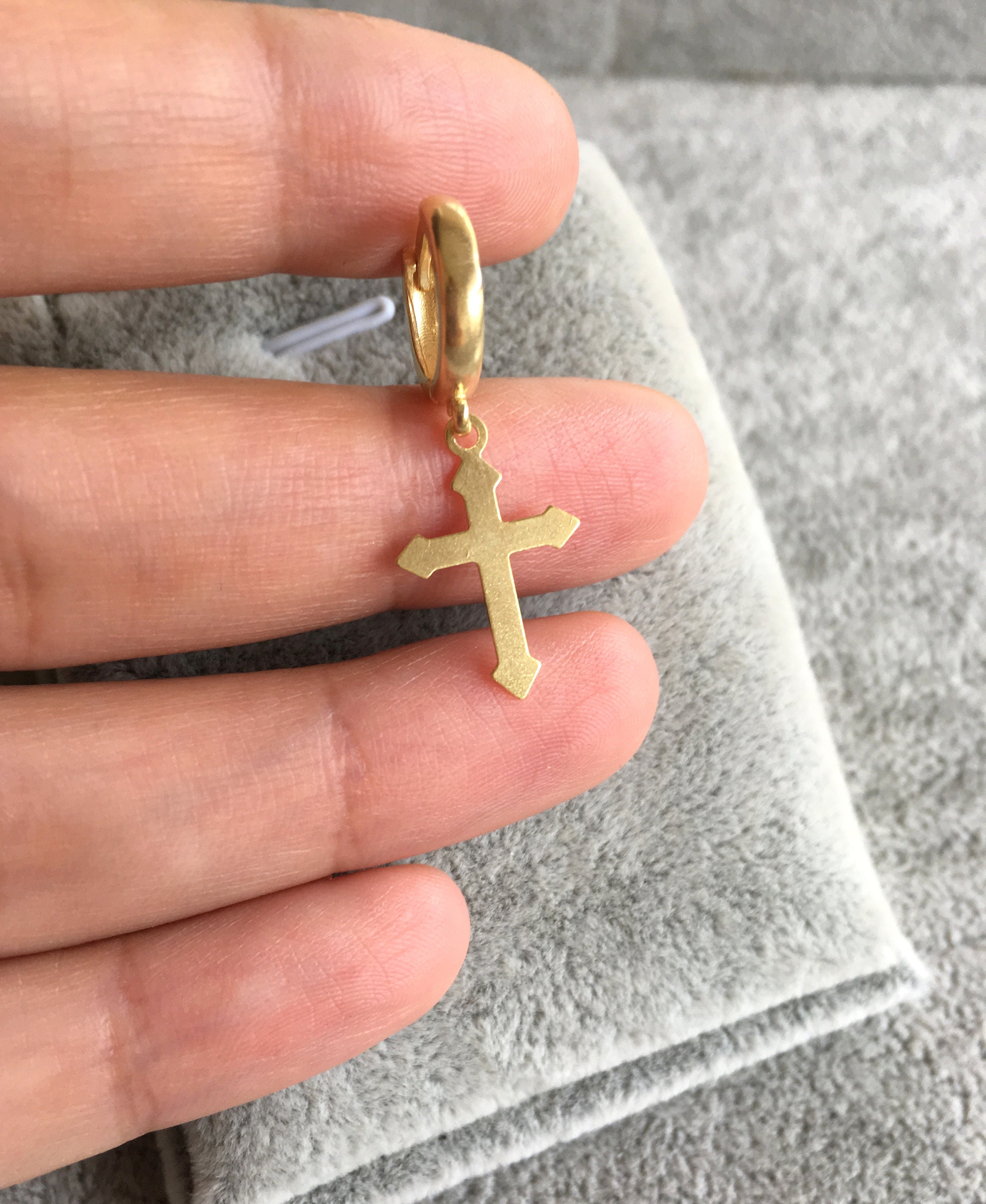Dangling Cross Earrings Gold Gold Cross Earring 14k Gold Etsy