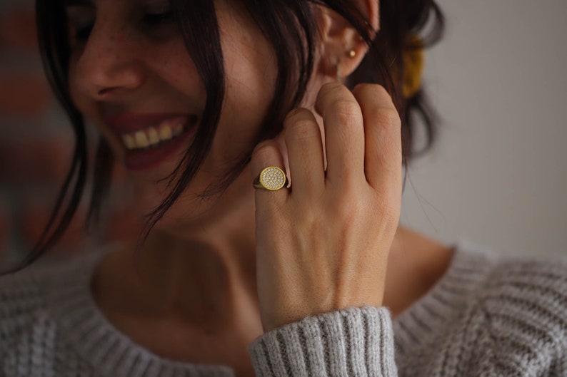 Diamond Signet Ring, Silver Signet Ring, Signet Ring Women, Pinky Signet Ring, Sterling Silver Signet Ring, Silver Signet Ring Womens 画像 3