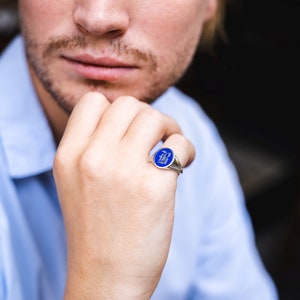 Gold Blue Enamel Initial Signet Ring, Initial Signet Ring, Initial Ring, Letter Signet Ring, Gold Initial Ring, Initial Ring Silver, Black image 9