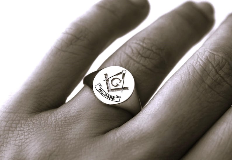 silver mens masonic ring with lodge number
