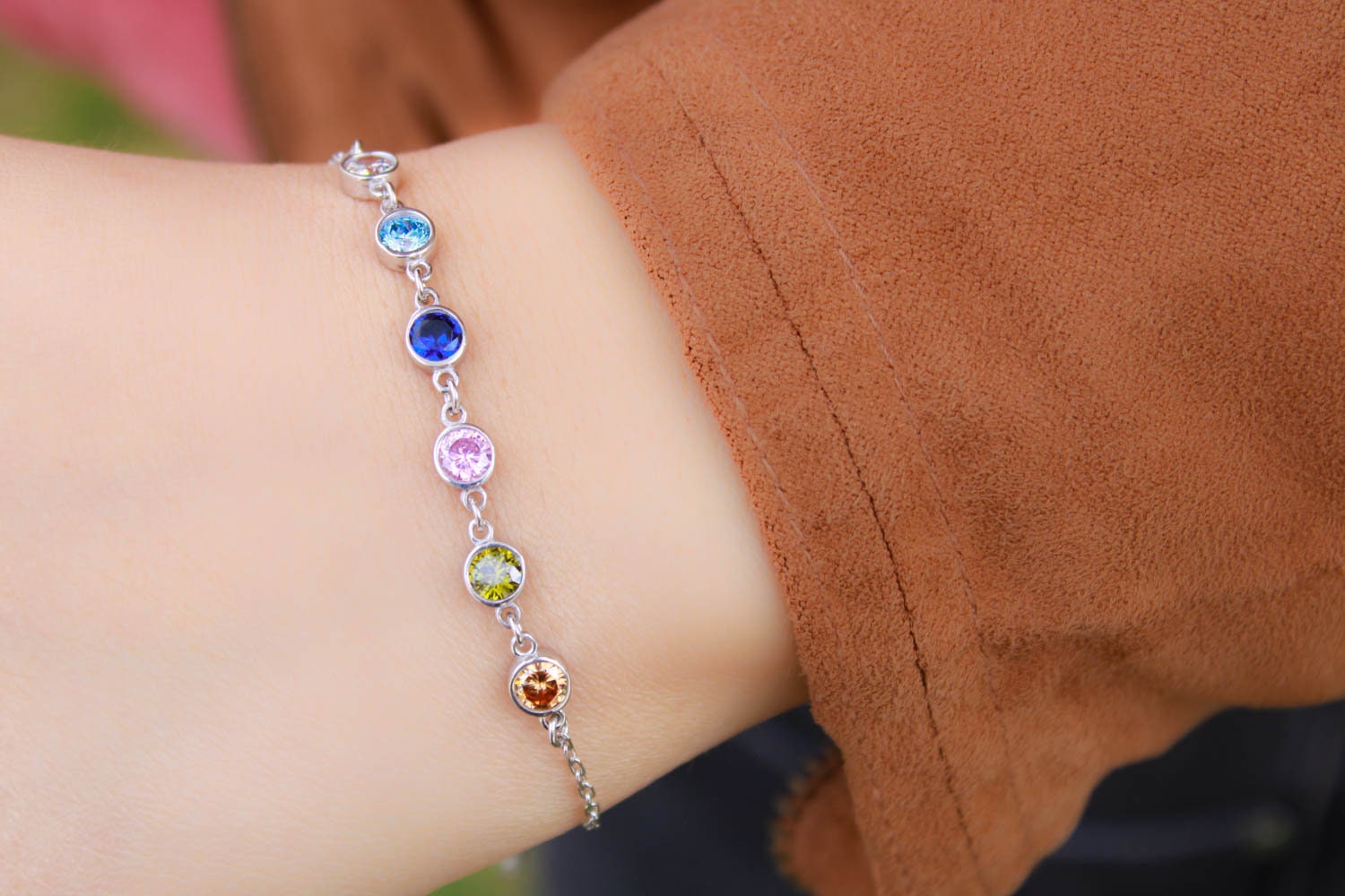 Louisa Secret Birthstone Bracelets For Women, 925 Sterling Silver Dainty Simple Women Charm Link Bracelet, Birthday Anniversary Jewelry Gifts For