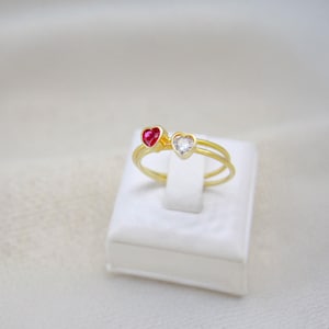 Gold Heart Birthstone Ring, Dainty Promise Ring, Solid Gold Ring for Her, 10k 14k Gold Heart Ring, Commitment Ring, Cz Heart Ring, Love Ring