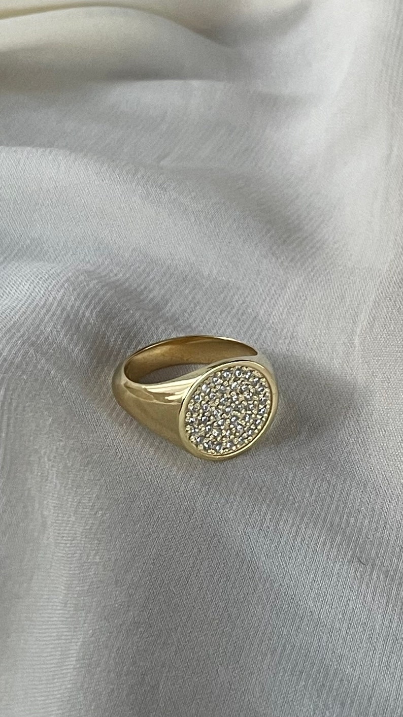 Gold Pinky Ring, Gold Signet Ring, Diamond Signet Ring, Pinky Signet Ring, Gold Pinky Ring Womens, Gold Signet Ring Women, 14k Signet Ring image 5