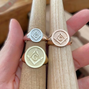silver masonic ring - background not oxidized / gold and rose gold plated masonic ring