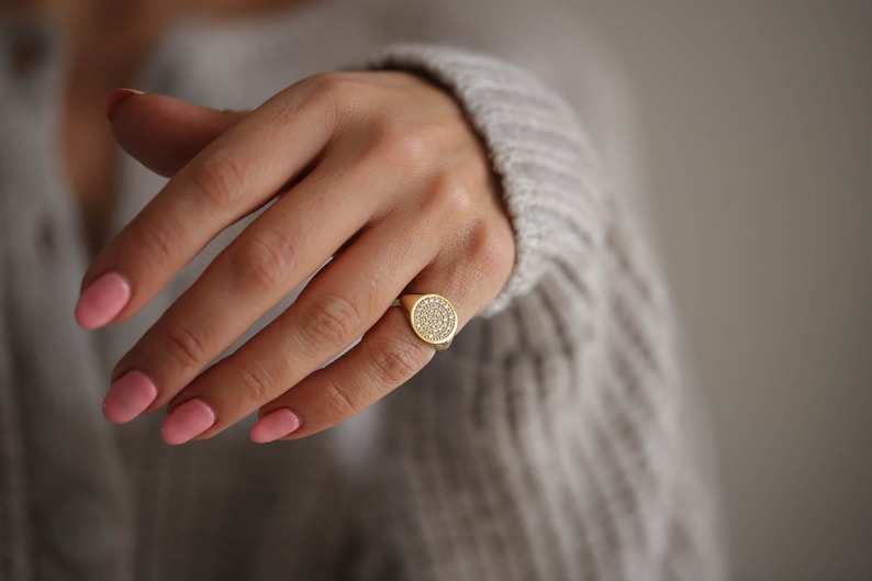 Gold Pinky Ring, Gold Signet Ring, Diamond Signet Ring, Pinky Signet Ring, Gold Pinky Ring Womens, Gold Signet Ring Women, 14k Signet Ring image 4