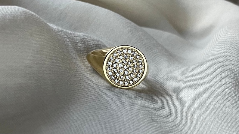 Gold Pinky Ring, Gold Signet Ring, Diamond Signet Ring, Pinky Signet Ring, Gold Pinky Ring Womens, Gold Signet Ring Women, 14k Signet Ring image 7