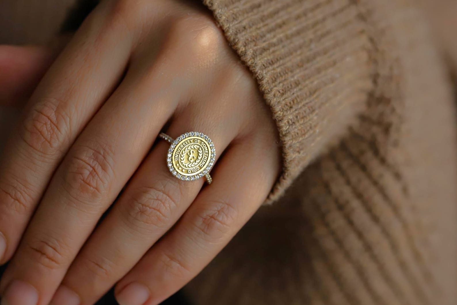 Gold Diamond Pave College Class Rings, Women's Class Ring, Gold ...