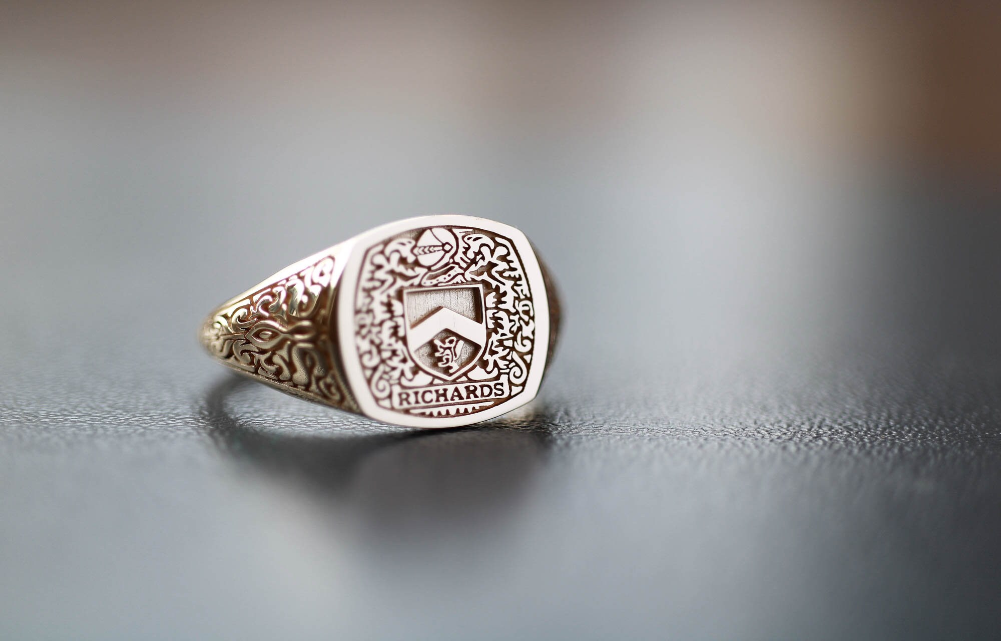 Gold Engraved Cushion Signet Ring, Gold Signet Ring, Mens Gold Signet ...