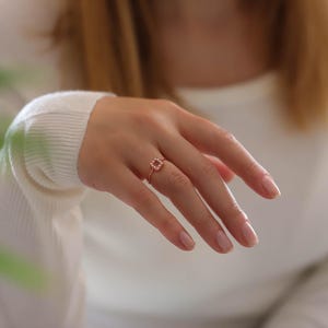 Dainty Square Ring, Gold Square Ring, Minimalist Square Ring, 10k Gold CZ Ring, Delicate Everyday Ring for Women, 10k 14k Gold Dainty Ring
