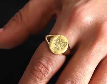 10k Gold Phoenix Ring, Phoenix Ring, Phoenix Signet Ring 10k Gold Phoenix Ring, Phoenix Ring, Phoenix Signet Ring