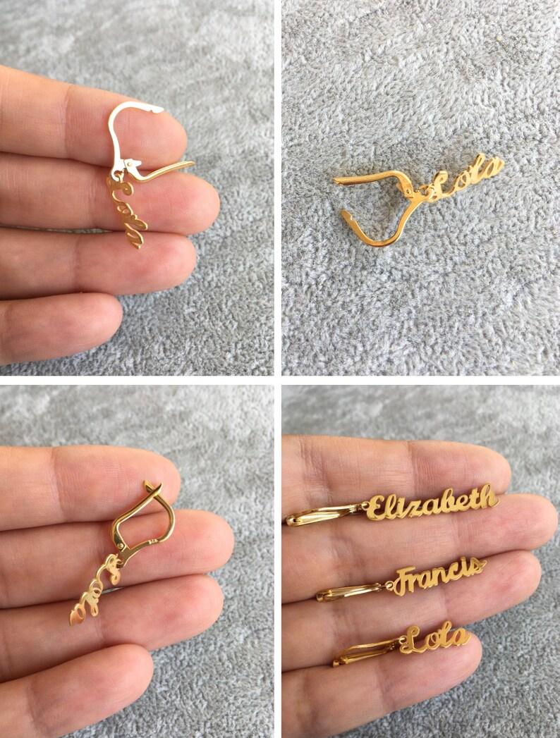 Name Earrings Name Plate Earrings Personalized Earrings Etsy