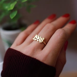 Solid Gold Year Ring, Custom Date Gold Ring, Personalized Gold Number Ring, 14k Solid Gold Year Ring, 10k Gold Year Ring, Gold Number Ring