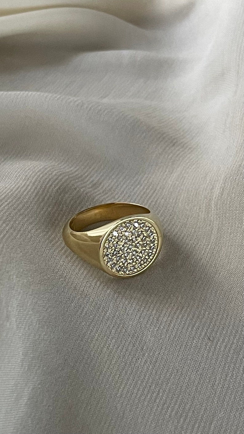 Gold Pinky Ring, Gold Signet Ring, Diamond Signet Ring, Pinky Signet Ring, Gold Pinky Ring Womens, Gold Signet Ring Women, 14k Signet Ring image 3