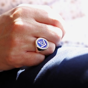 Gold Enamel Masonic Swivel Ring, Freemason Ring, Masonic Ring, Free Mason Ring, Mens Masonic Rings, Master Mason Ring, Unique Masonic Ring