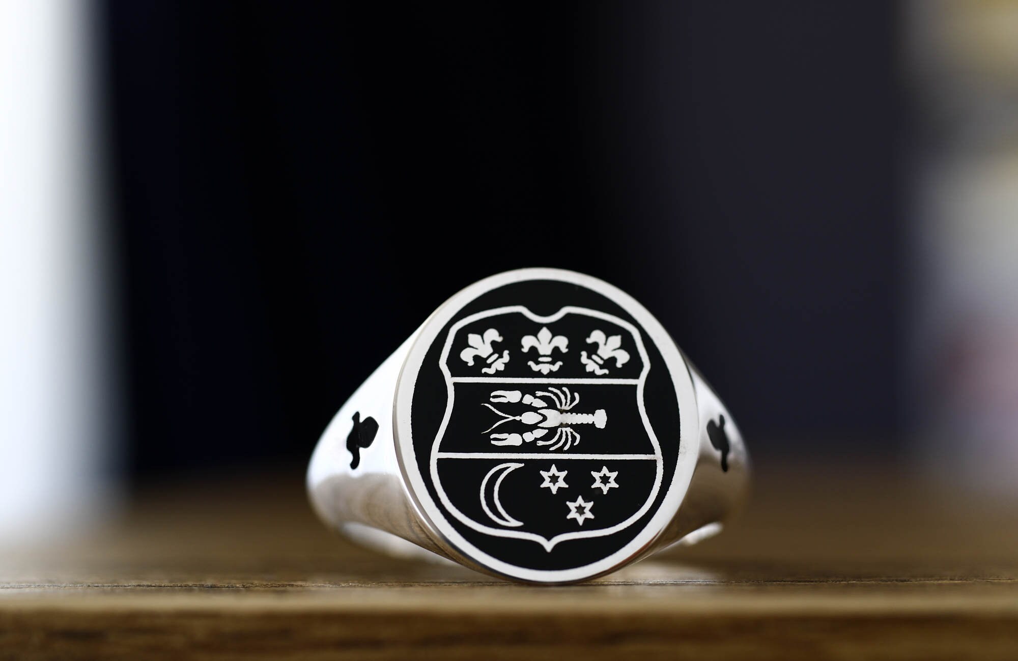 Custom Engraved Enamel Signet Ring, Custom Signet Ring, Mens