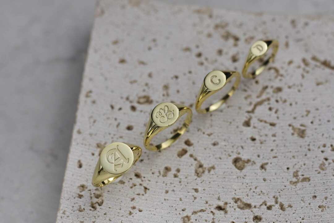 Signet Ring R Initial Gold Initial Signet Rings, Gold Personalized Signet Rings for Women ...