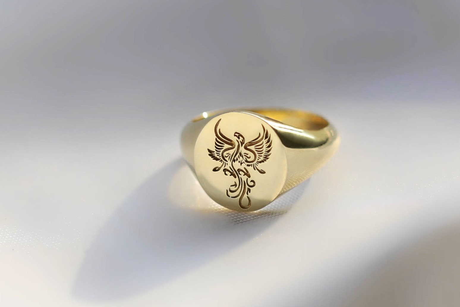 Phoenix Ring, Gold Phoenix Ring, Phoenix Signet Ring, 14k Gold Phoenix ...