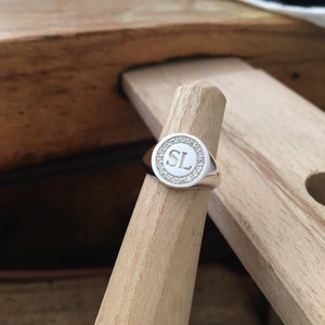 Diamond Initial Gold Signet Ring, Initial Signet Ring, Diamond Initial ...