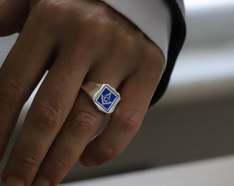 Silver Masonic Enamel Swivel Ring, Masonic Ring, Freemason Ring, Free Mason Ring, Mens Masonic Rings, Master Mason Ring, Unique Masonic Ring