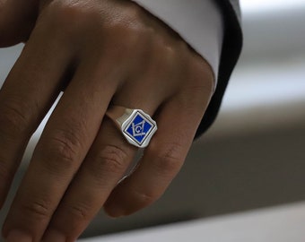 Zilveren maçonnieke emaille draaibare ring, maçonnieke ring, vrijmetselaarsring, vrijmetselaarsring voor heren, maçonnieke ring voor meesters, unieke maçonnieke ring