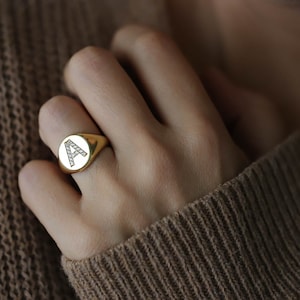 Gold Diamond Initial Signet Ring, Gold Initial Ring, Initial Ring, Gold Letter Ring, Personalized Gold Signet Ring, Initial Gold Signet Ring