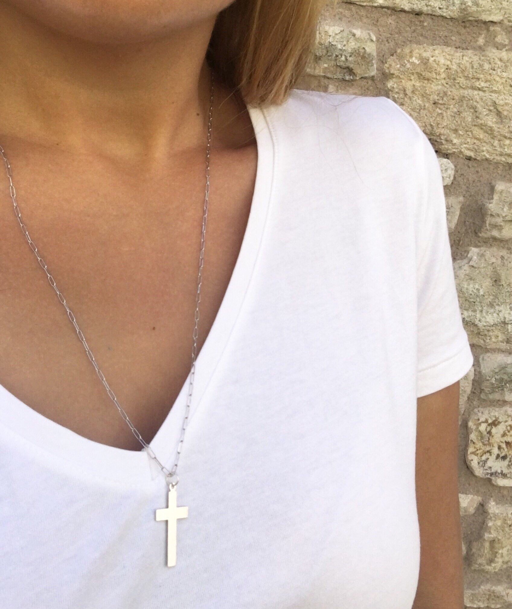 Cross Necklace Long Cross Necklace Sterling Silver Cross Etsy
