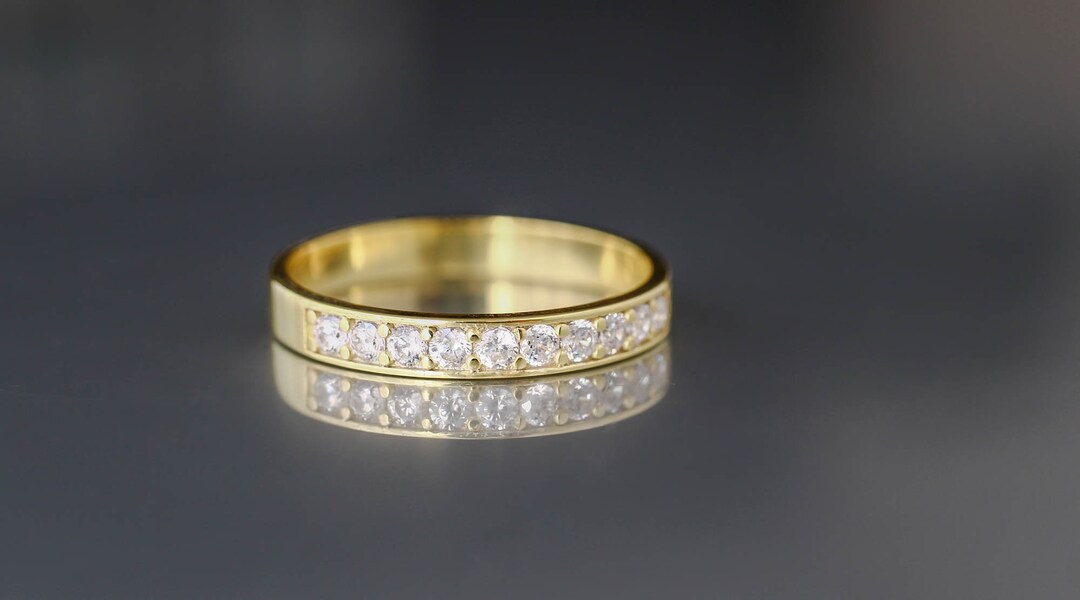 Gold Diamond Band Ring, 14k Gold Half Eternity Diamond Band Ring ...