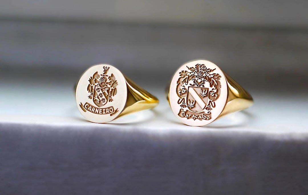 Engraved Gold Signet Ring, Family Rings, Gold Signet Ring, Coat of